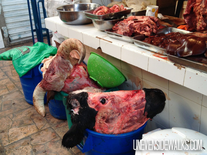 Cow head in the intense meat market